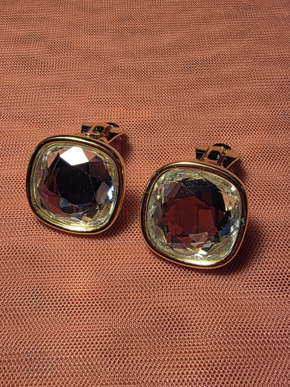Vintage S.A.L. Gold-Tone Clear Crystal Clip-On Earrings